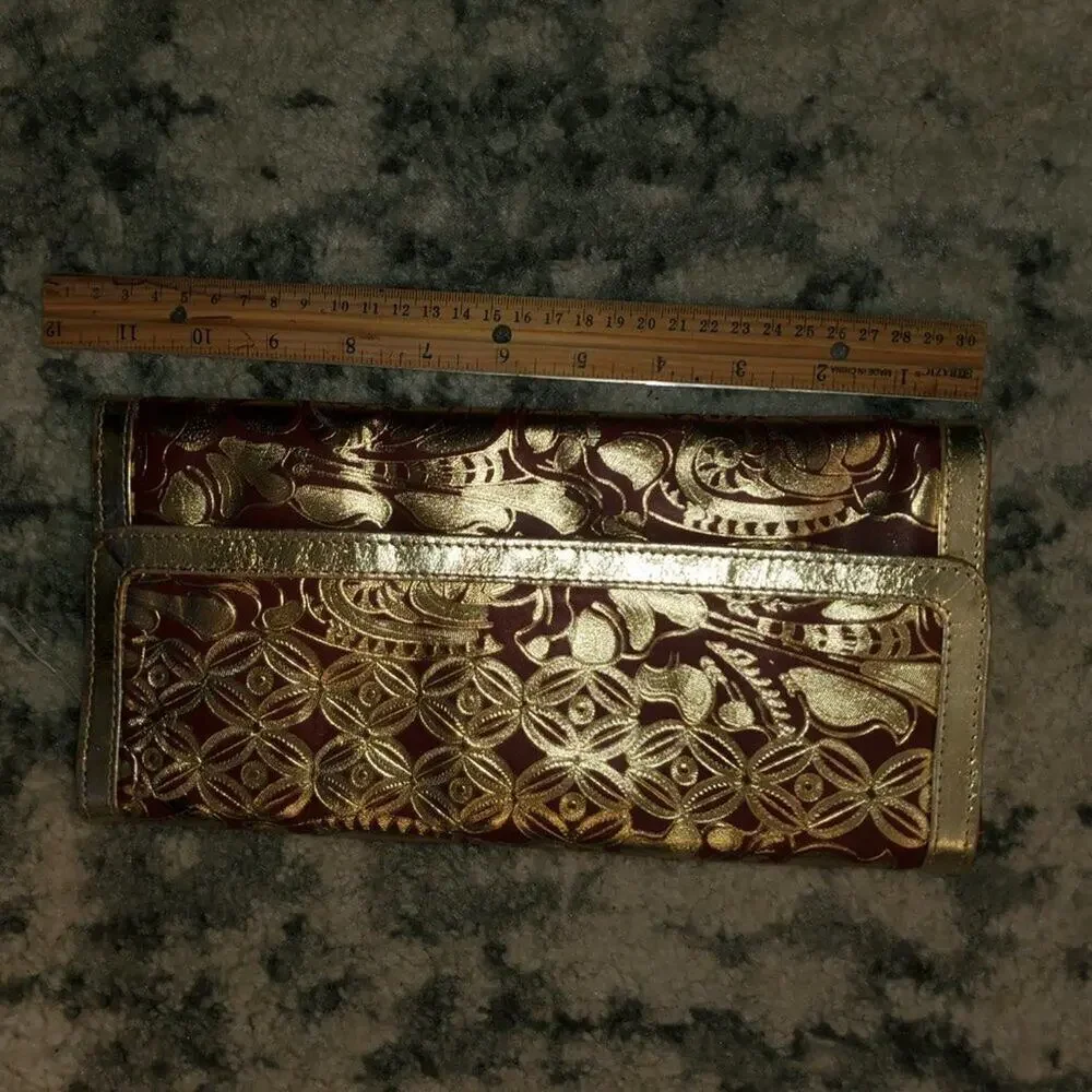 Chico Golden Maroon Clutch || EUC